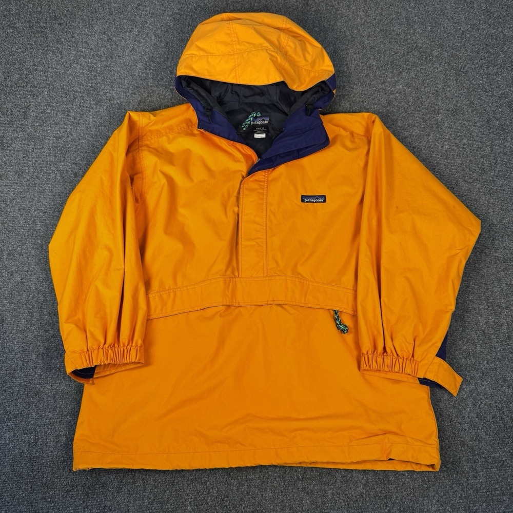Vintage Patagonia Nylon Rain Shell Anorak Hooded Pullover Orange Kids Size 12 L